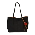 Bolso tote de ante negro con colgante de pompones y finas correas de hombro de piel - Con Colgante / Negro