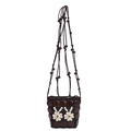 Boho-Umhängetasche aus Kokosnussschale mit weißen Perlenblumen und dunkelbrauner Kordel - Blume