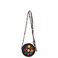 Böhmische dunkelbraune handgewebte Mini-Rundtasche mit bunten ethnischen Perlen - Bunt