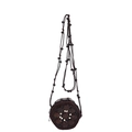Kaffeebraune Boho-Mini-Rundtasche handgewebt mit Kokosnussschalen-Details - Braun