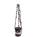 Mini bohemian hand-woven cylinder bag in dark brown with coconut shells and wooden beads - Cylinder White