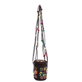 Handmade crochet cylinder crossbody bag with colorful floral bead patterns and woven straps - Cylinder Multicolor