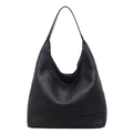 Große schwarze gewebte Leder-Hobo-Umhängetasche für Damen mit minimalistischer Textur - Schwarz