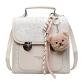 Borsa a tracolla in pelle PU bianco crema con pizzo a farfalla e ciondolo orsetto - Con Ciondolo / Bianco Sporco