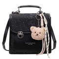 Borsa a tracolla in pelle nera con pannello scintillante e ciondolo a forma di orso - Con Ciondolo / Nero