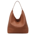 Braune handgewebte Hobo-Schultertasche mit großem Fassungsvermögen und Lederoptik - Braun