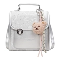 Borsa a mano alla moda in pelle argento con manico e ciondolo orsetto per donna - Con Ciondolo / Argento