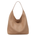 Große Hobo-Schultertasche aus geflochtenem Leder in Karamellbraun für Damen im Alltag - Khaki
