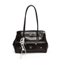 Borsa a mano retrò in pelle lucida con tasche multiple e finiture metalliche argentate - Borsa Singola / Marrone