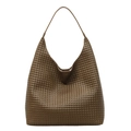 Brown woven leather tote bag with a minimalist shoulder strap and spacious interior design - Green