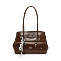 Borsa tote marrone scuro in pelle oleata con multitasche e dettagli in argento - Borsa Singola / Marrone
