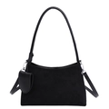 Minimalist black suede underarm bag with a matching small detachable round coin pouch - Black