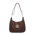 Brown nylon crossbody tote bag with adjustable leather strap and silver metal M logo - Brown