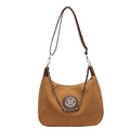 Brown faux suede crescent bag with metal M logo and woven chain strap detail - Orange