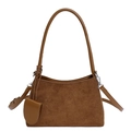 Dark brown suede underarm handbag with matching mini coin purse and smooth leather handles - Brown