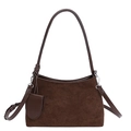 Dark coffee suede crossbody bag with matching coin purse and silver-tone hardware - Coffee