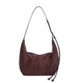 Borsa hobo vintage marrone caffè in pelle scamosciata con tracolla regolabile e cucitura - Marrone