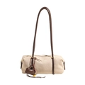 Borsa a spalla cilindrica in camoscio bianco con cinturini marroni e ciondolo a cuore - Con Ciondolo / Bianco Sporco