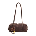 Borsa a cilindro in camoscio marrone con manici lunghi e ciondolo a forma di sorriso - Con Ciondolo / caffè