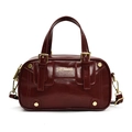 Bolso Boston de cuero charol rojo oscuro con logo dorado y correa desmontable - Rojo