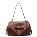 Classic dark brown tote bag with premium leather texture and golden metal twist-lock - Small Size Coffee