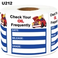 Rotolo di adesivi per promemoria cambio olio auto con campi per data e chilometraggio - Stile Promemoria Auto Rossa Bordo Blu (U212) / 150 Pezzi/Rotolo