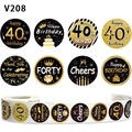 Rotolo di adesivi per il 40° compleanno nero e oro con vari motivi festivi - Tema 40° Compleanno (V208) / 1 pollice - 2,5 cm