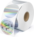 Macro-opname van holografische thermische etiketten met Thank You en Handmade tekst - Holografische Laser Ronde Stijl (RM01)