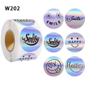 Rotolo di adesivi laser olografici con fiori, sorrisi e testi motivazionali - Stile Olografico Misto (W202)