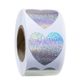 Rotolo di adesivi olografici a cuore con effetto arcobaleno per decorazioni di regali - Argento Olografico (R208)