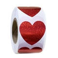 Adesivi a cuore rosso glitterato in rotolo per confezioni regalo e San Valentino - Glitter Rosso (MY46-25)