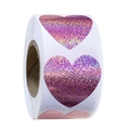Rotolo di adesivi olografici a cuore con sfumatura glitterata viola e rosa per regali - Rosa Viola Olografico (MY18-25)