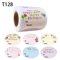 Rolle mit ovalen Happy Birthday Aufklebern mit Ballons und To-From Etiketten für Geschenke - T128; 5*3.8