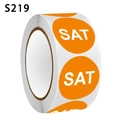 Orange round labels roll featuring SAT Saturday text for office and retail sorting - Saturday (SAT) (S219)
