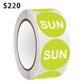 Green round SUN day of the week sticker roll for office stationery and packaging - Sunday (SUN) (S220)