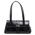 Bolso retro de charol negro para el hombro con hebilla de metal y remaches - Negro