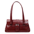 Bolso de hombro retro de piel sintética burdeos con hebilla metálica y remaches - Burdeos