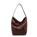 Dunkelbraune Vintage-Wildleder-Beuteltasche mit dekorativer Schleife und breitem Schultergurt - Kaffeebraun