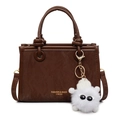 Sac seau bandoulière marron foncé en similicuir rétro avec charme en peluche - Café