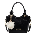 Glossy black bucket bag with gold hardware and a cute white sheep plush charm - Black