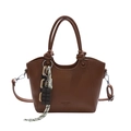 Brown leather tote bag with unique knot handle and chocolate pendant accessory - Brown
