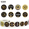 Stickers 50 ans anniversaire noir et or sur rouleau adhésif de 2,5 cm, 8 motifs - Thème 50ème Anniversaire (V209) / 1 pouce - 2,5 cm