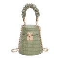 Bonengroene bucket bag met krokodillenprint, geplooid handvat en gouden kralenketting - Groen