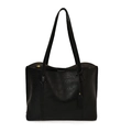 Large black vintage tote bag in glossy leather with thin shoulder straps for women - Black