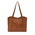 Classic large capacity brown vintage leather tote bag for professional women daily commute - Brown