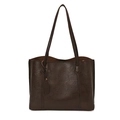 Retro dark brown large capacity tote bag with wrinkled leather texture and long straps - Brown