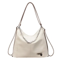 Borsa hobo bianco panna con catena argentata e tracolla marrone a contrasto - Bianco Sporco