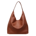 Brown litchi grain leather tote bag in a soft crescent shape for daily commuting - Brown