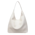 Minimalist white litchi pattern tote bag with large capacity and hobo style shoulder strap - Off White