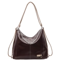 Borsa tote marrone scuro in pelle lucida con catena d'argento e dettaglio cuore - Marrone